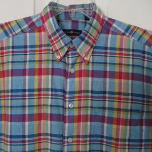 Cotton Traders Mens S/S Multicolor Cotton Plaid Button Down Shirt - Size Large